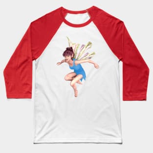 Let's Play elf fairy faerie jumping in blue with butterfly wings Baseball T-Shirt